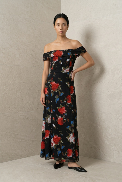 Lulus Dresses & Skirts - Lulus Briarwood Black Floral Print Off-the-Shoulder Maxi Dress